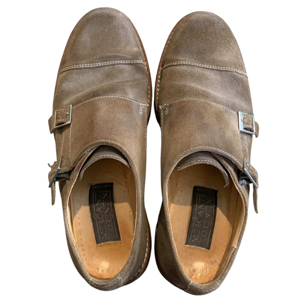Mercanti Fiorentini Men 9 M Brown Suede Double Monk Strap Cap Toe Shoes Italy